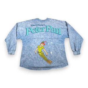 Peter Pan Shirt Adult LARGE Blue Disney Parks Spirit Jersey Denim Dye Oversize